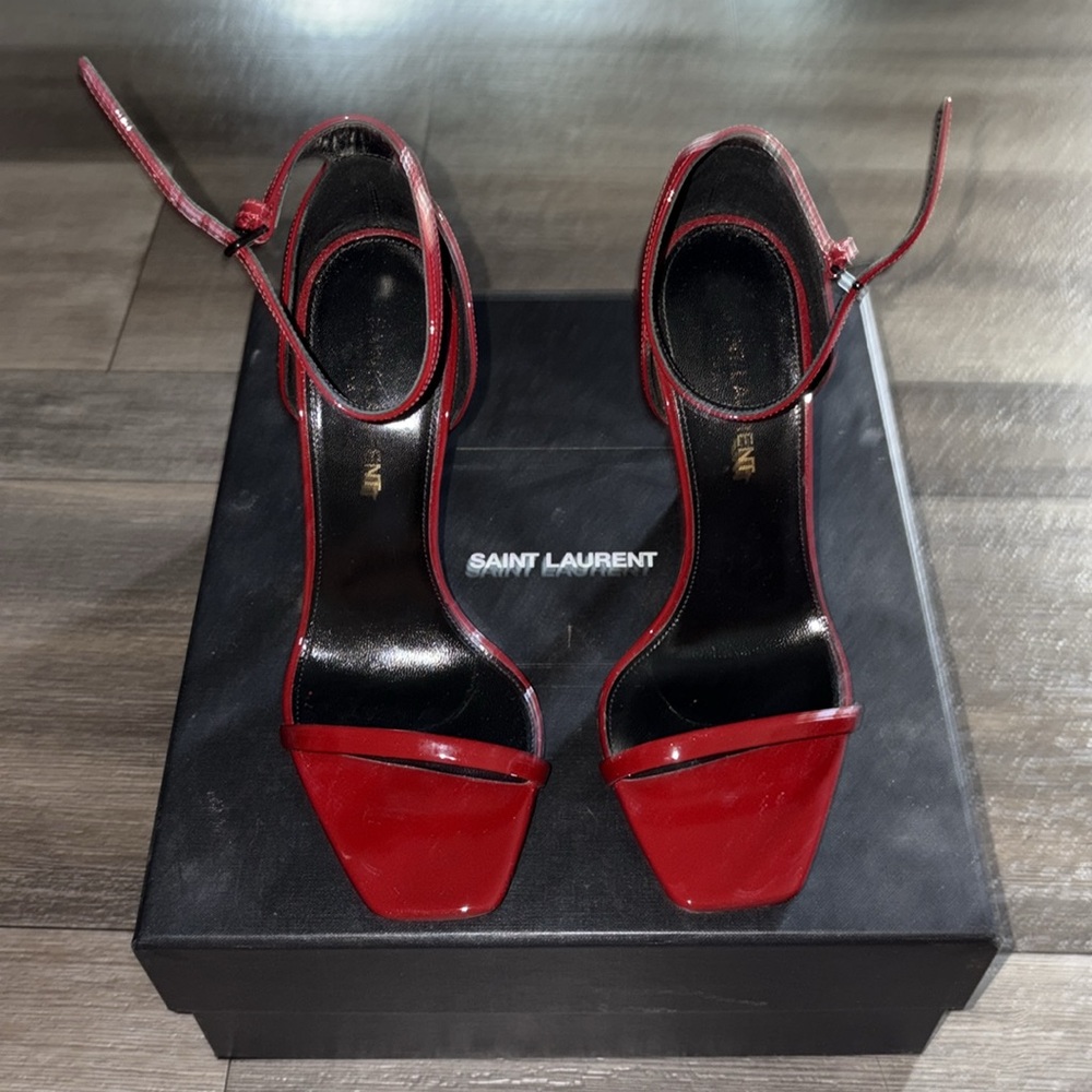 Saint Laurent Red Strappy Heels - Picture 2 of 4